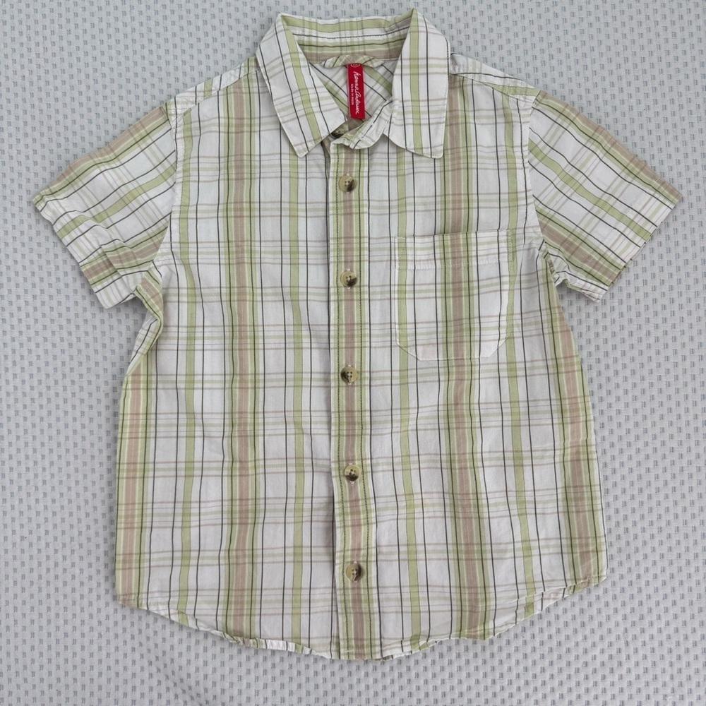 Hanna Andersson Plaid Short Sleeve Shirt - Green and White Size 5T